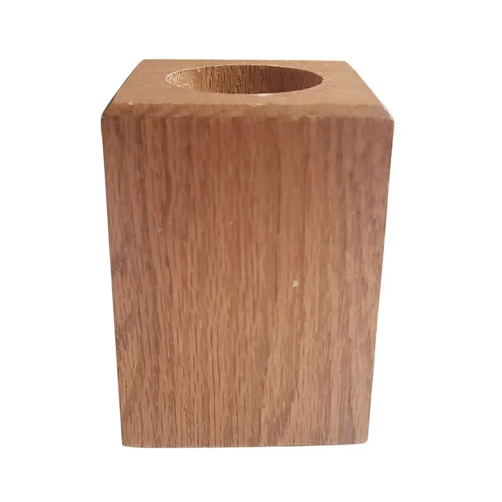 Vintage Handmade Wood Candle Holder Wooden Block MCM 4